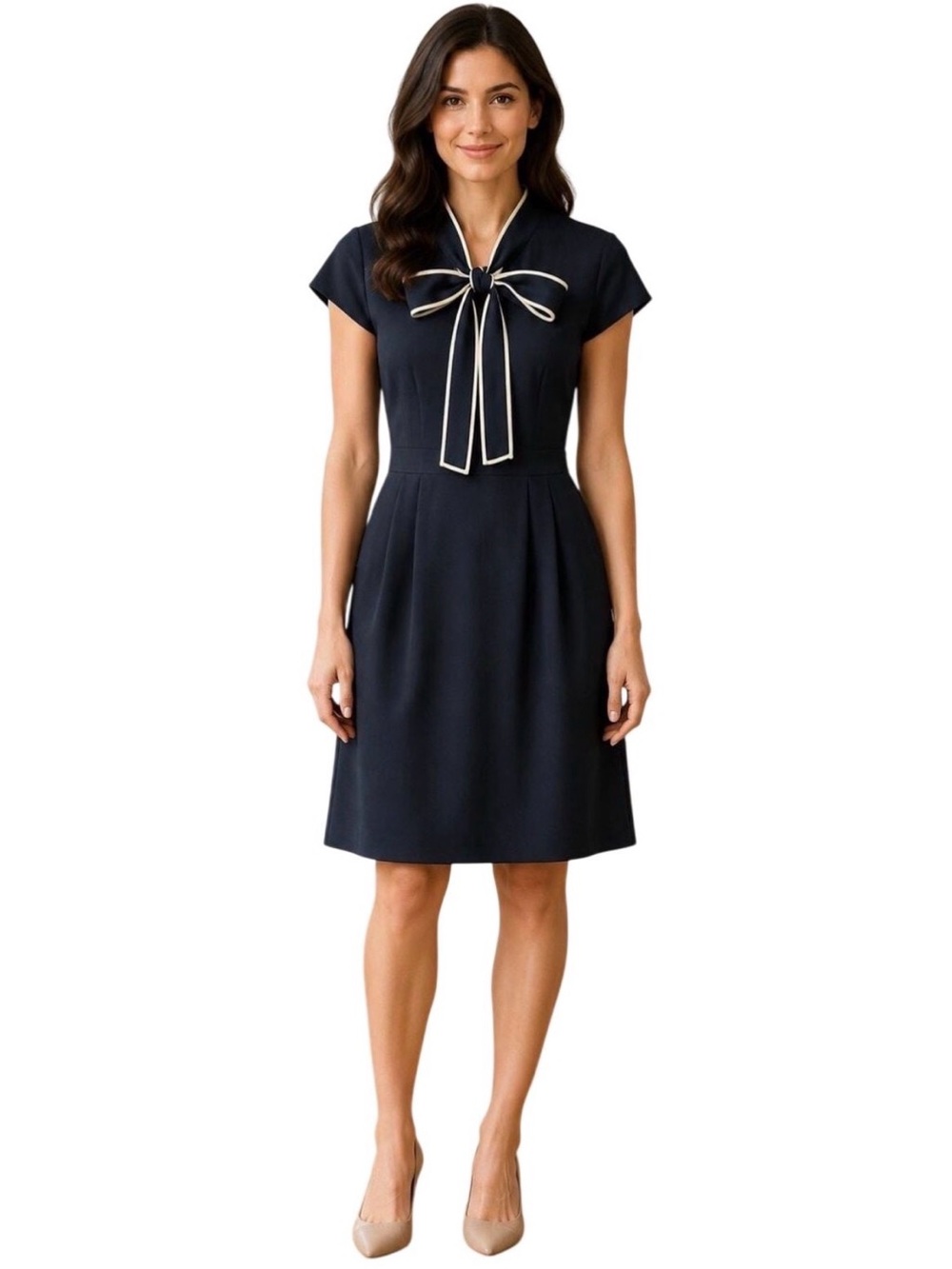 J. Crew Navy Blue Tie-Neck Cap Sleeve Dress Double Lined, Excellent Condition!